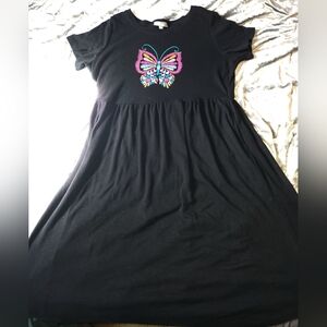 1X (25in.ptp) Woman's Within Black Maxi Dress, Butterfly,Pockets, Thick Material
